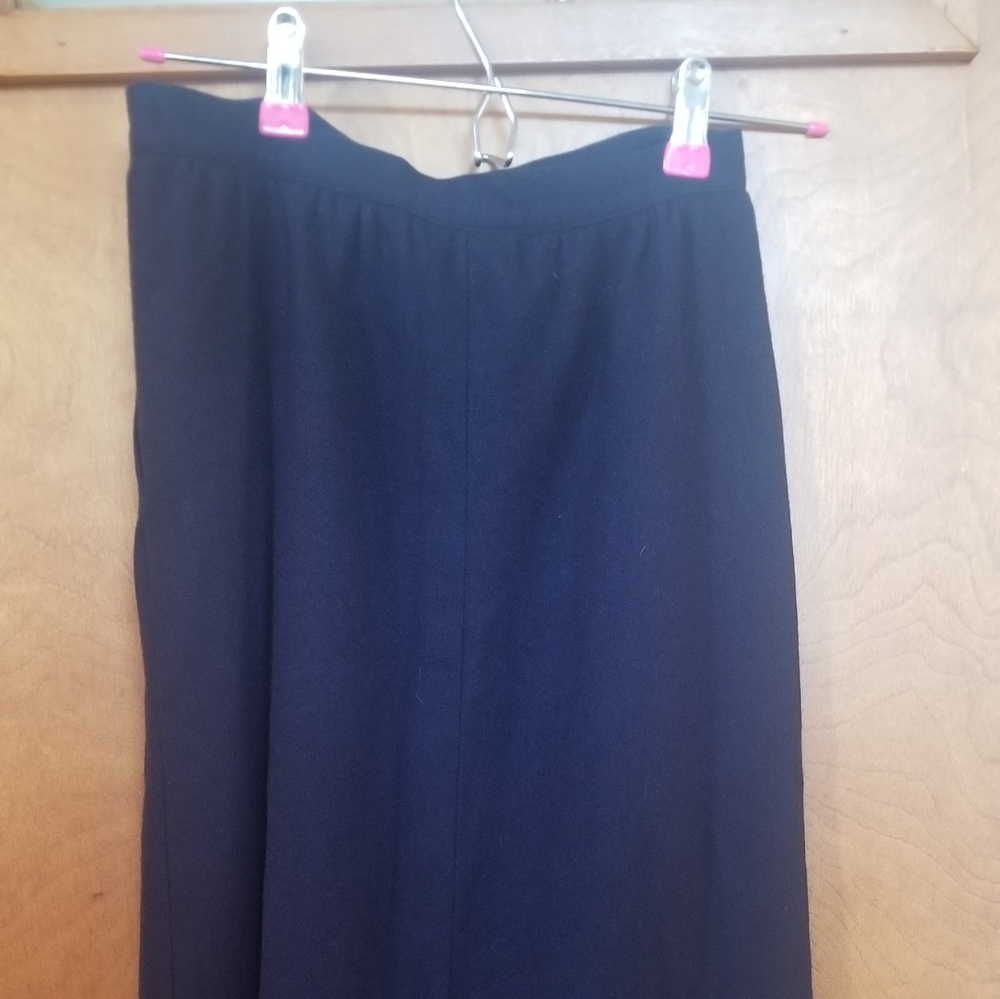 The Villager Vintage Deep Blue Wool High-Waist Midi Skirt